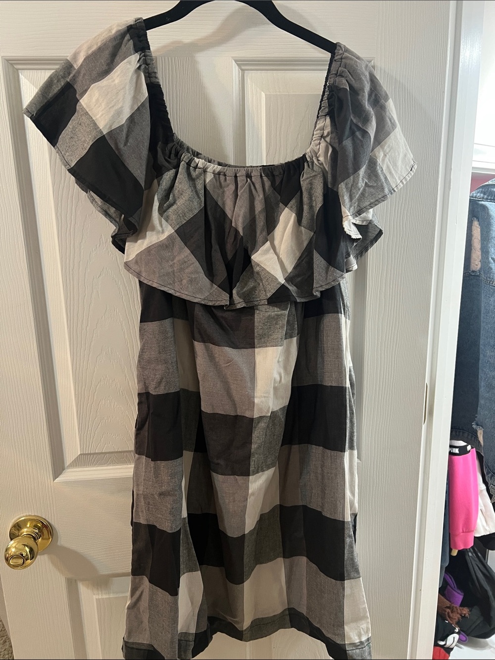 Who What Wear Black and White Strapless Gingham Dress